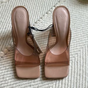 Zara Smokey Brown Clear Mule Heels